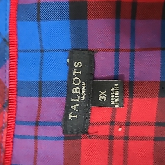 Talbots Vibrant Red & Blue Plaid Shirt size 3X - Picture 3 of 7